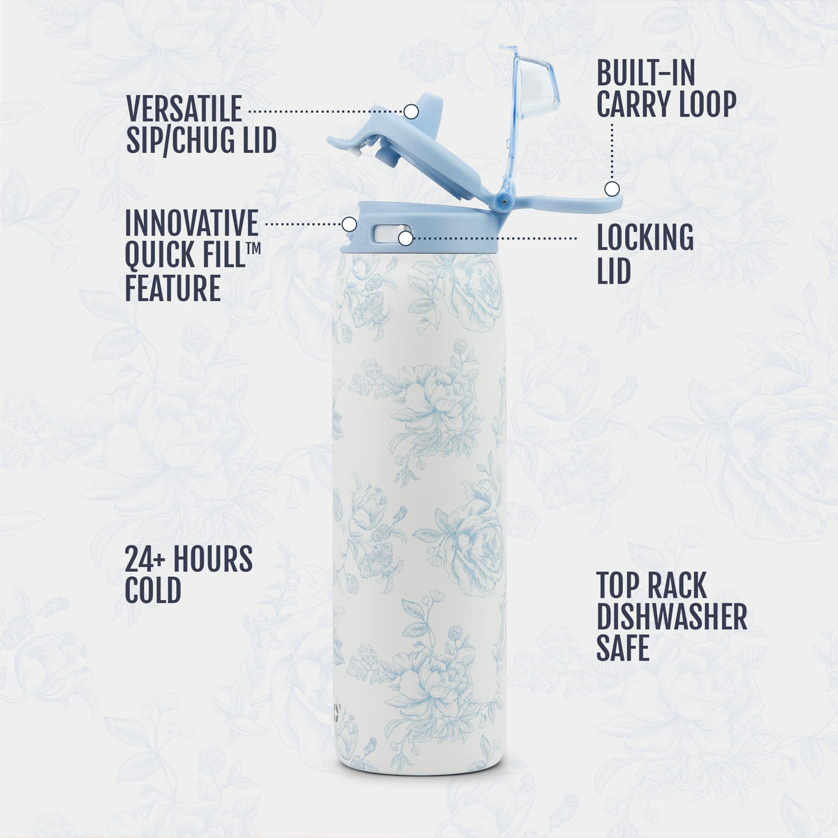 Pop & Fill 32oz Stainless Water Bottle (32oz / Porcelain Rose)