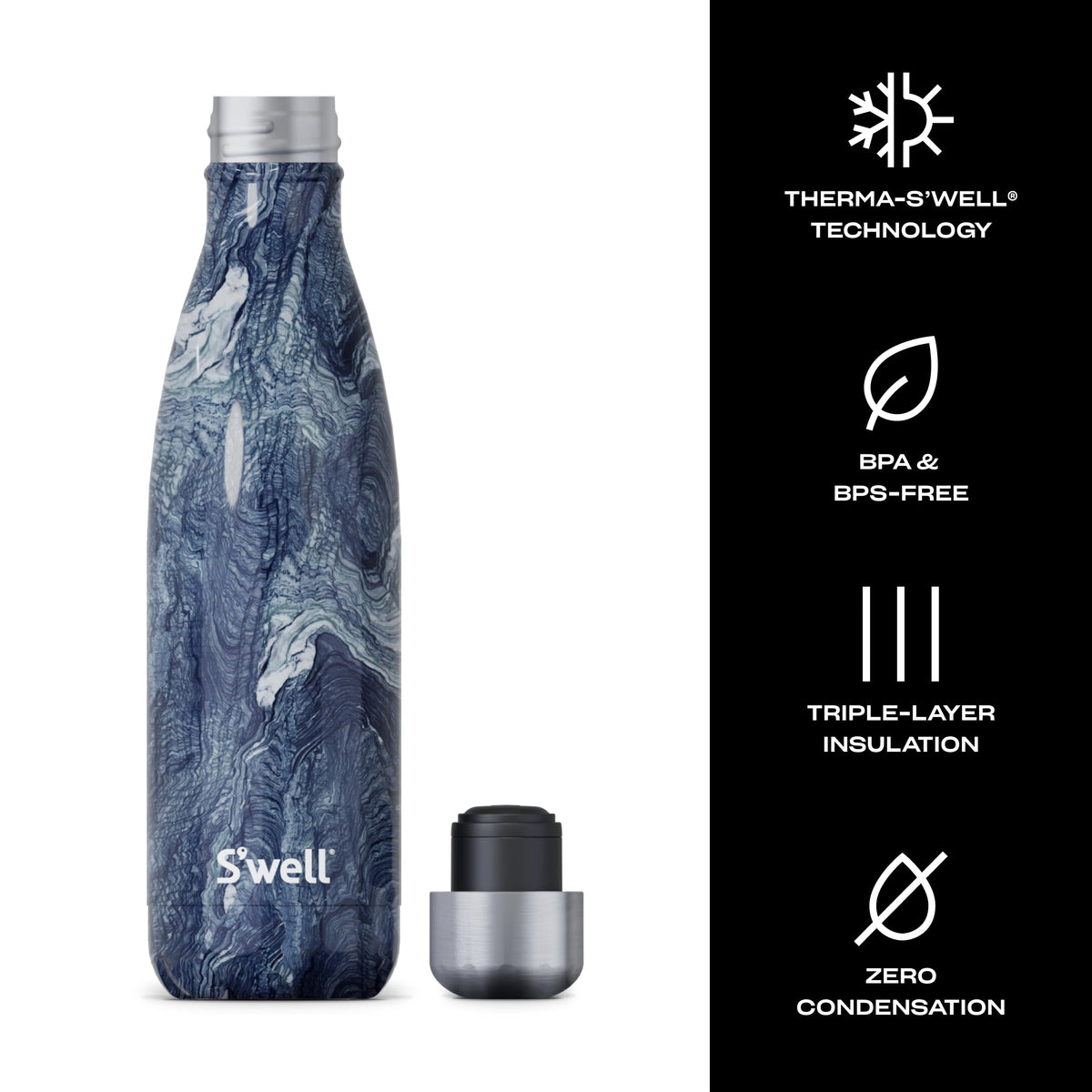 Stainless Steel Water Bottle (Azurite Marble / 17 Ounces)