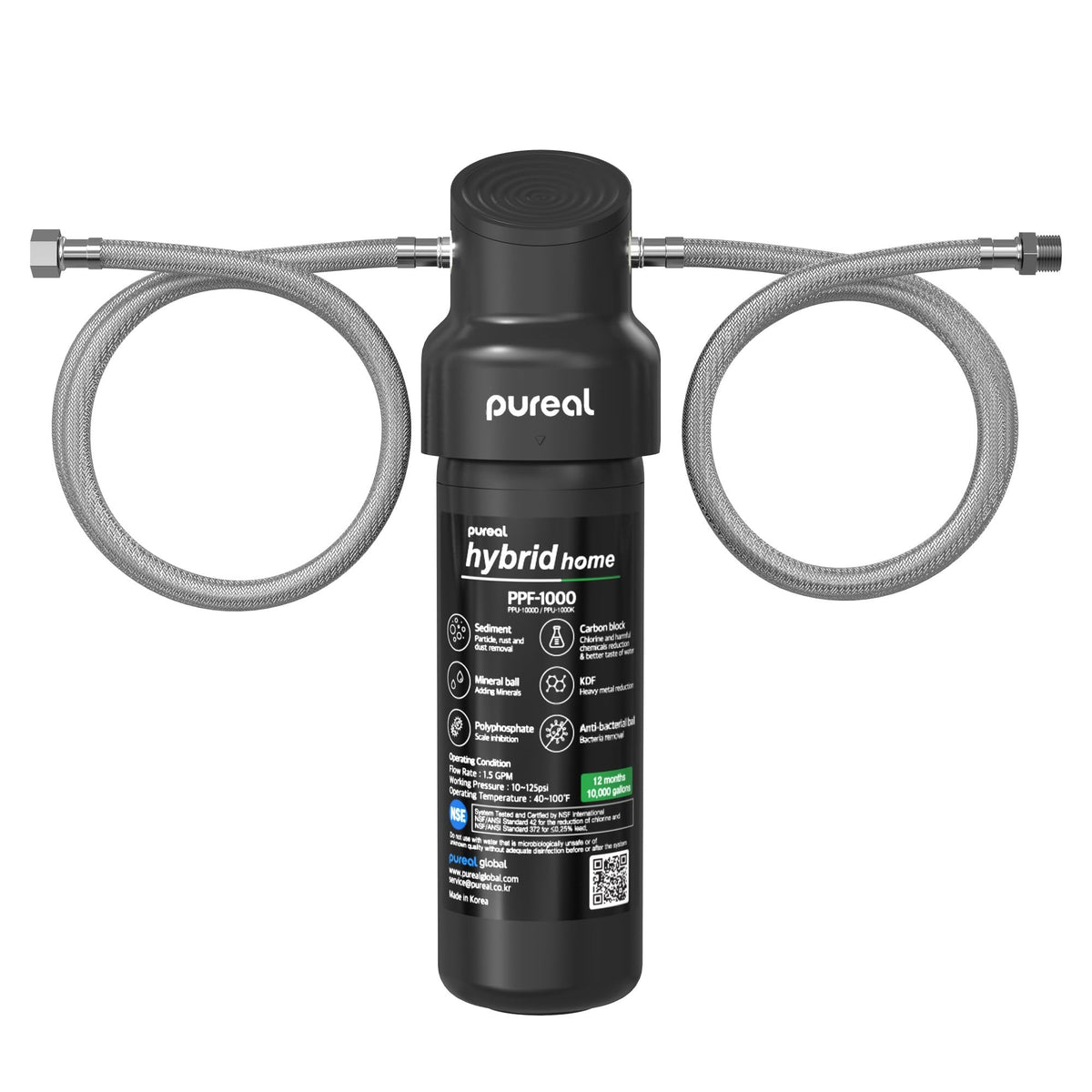 PPU 1000K Under Sink Water Filter System with Hose (10" 1-Stage / with Hose)
