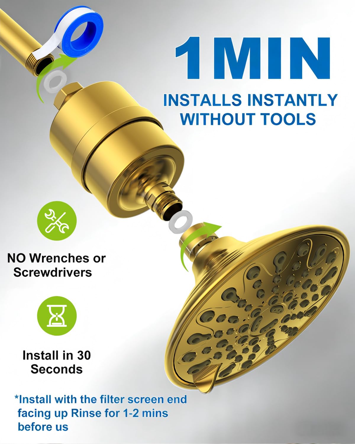 All Metal Gold Shower Water Filter (Gold)