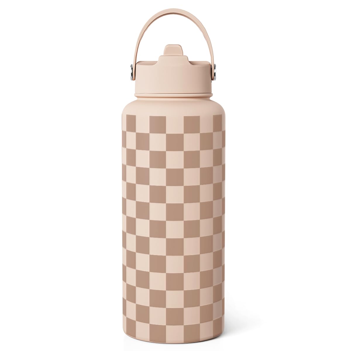 Checkerboard Water Bottle 32oz Stainless Steel with Lid & Straw (Checker)