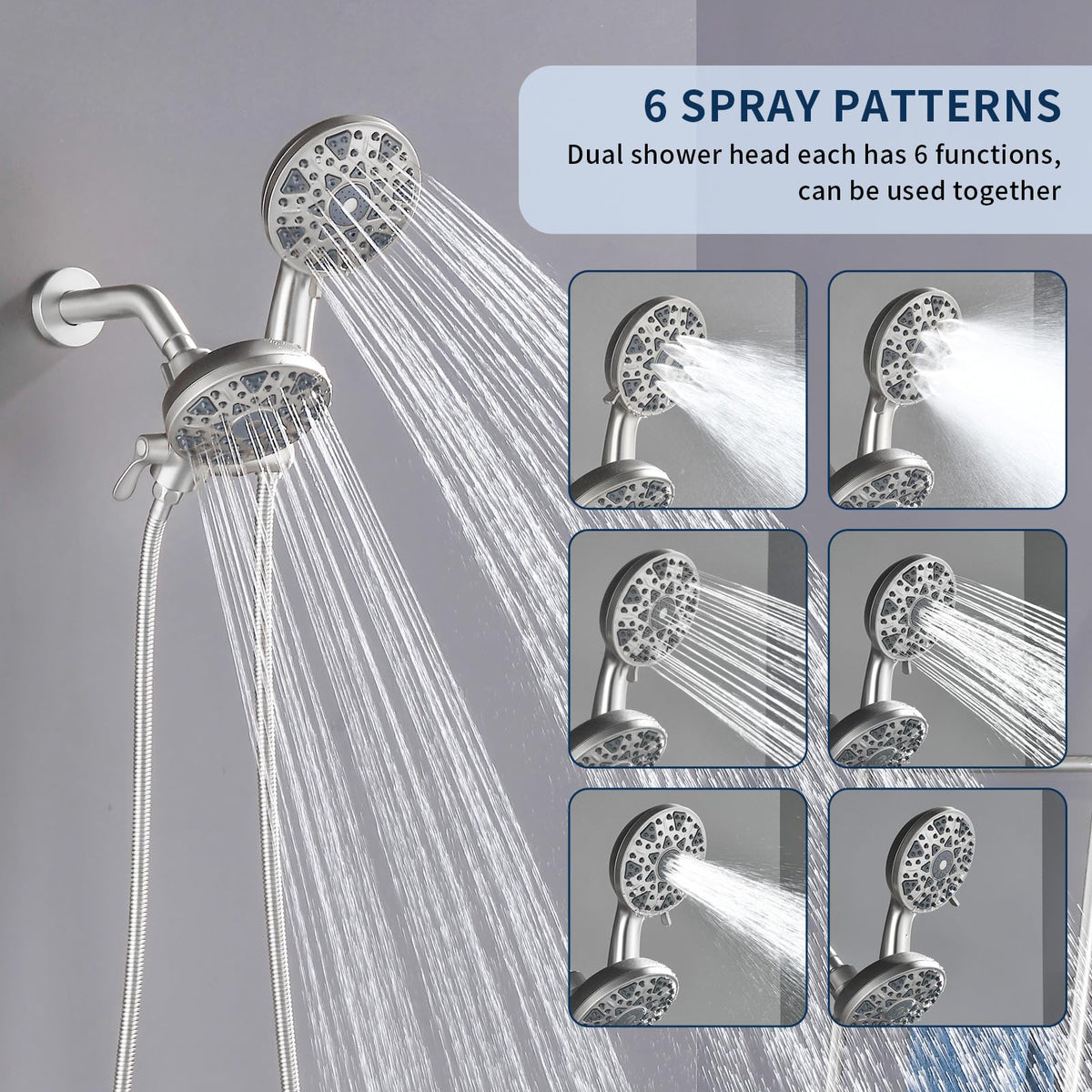 Shower Faucet Set Complete Shower Kit Dual Shower Head and Handheld 2 in 1 Combo Set Shower System Shower Trim Kit Combo Set Shower Fixtures (Brushed Nickel / Without tub spout)