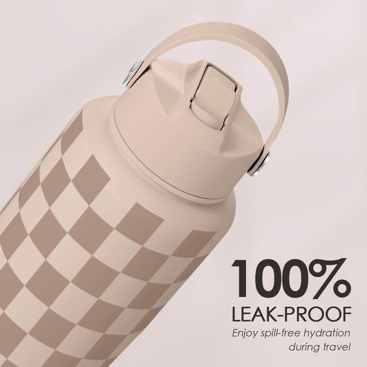 Checkerboard Water Bottle 32oz Stainless Steel with Lid & Straw (Checker)