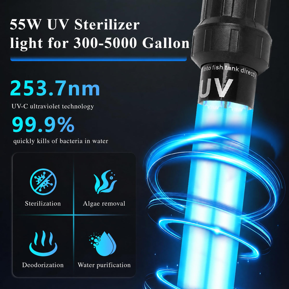 55W UV Submersible Aquarium Pool Light for 300 (55W)