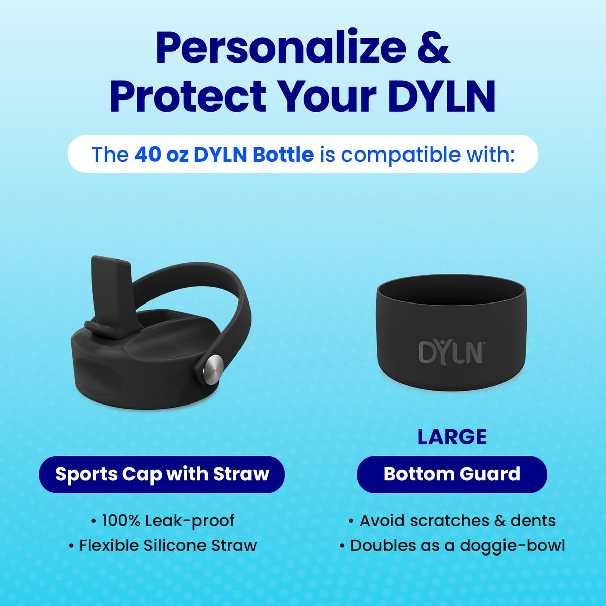 DYLN Hydrogen Water Bottle 40 oz Black Stainless Steel Alkaline Water (Black / 1.2 L)