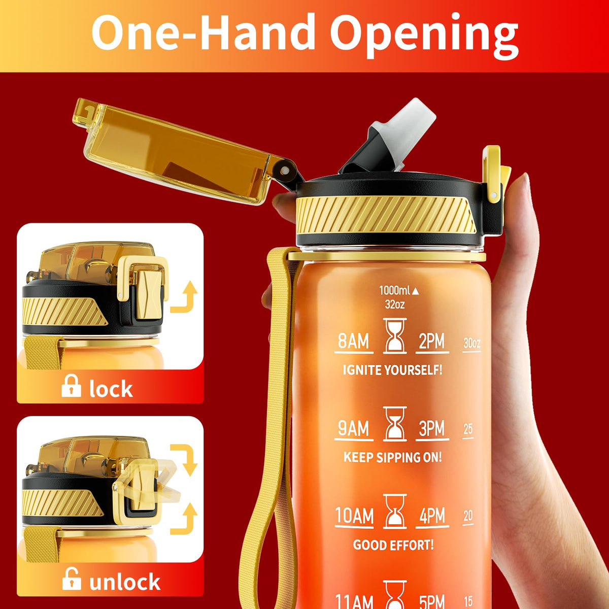 Water Bottle with Straw (Yellow Red / 32 Ounces)