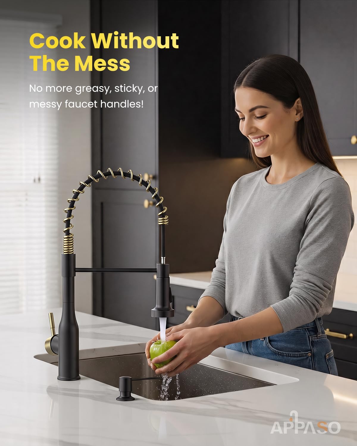 Black and Gold Touchless Kitchen Faucet with Soap Dispenser (Smart Black & Gold)