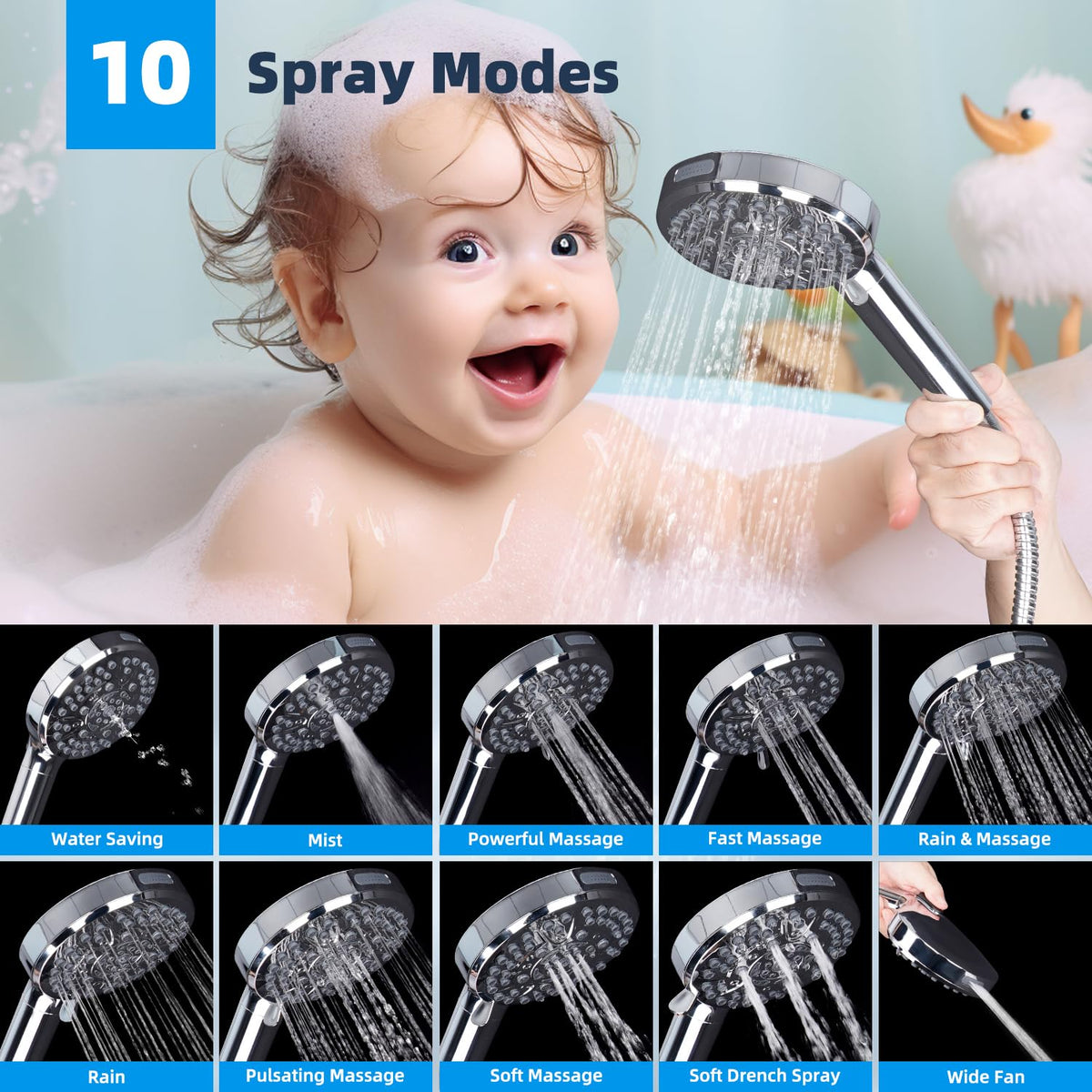 All Metal Dual Filtered Rainfall High Pressure 10'' Shower Head (Square 10'' with Filter / Chrome Finished)