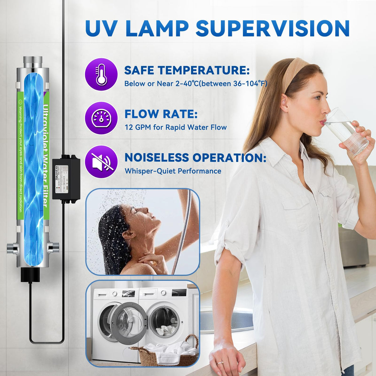 UV Water Filter Whole House 120V 55W (55W-3/4inch)