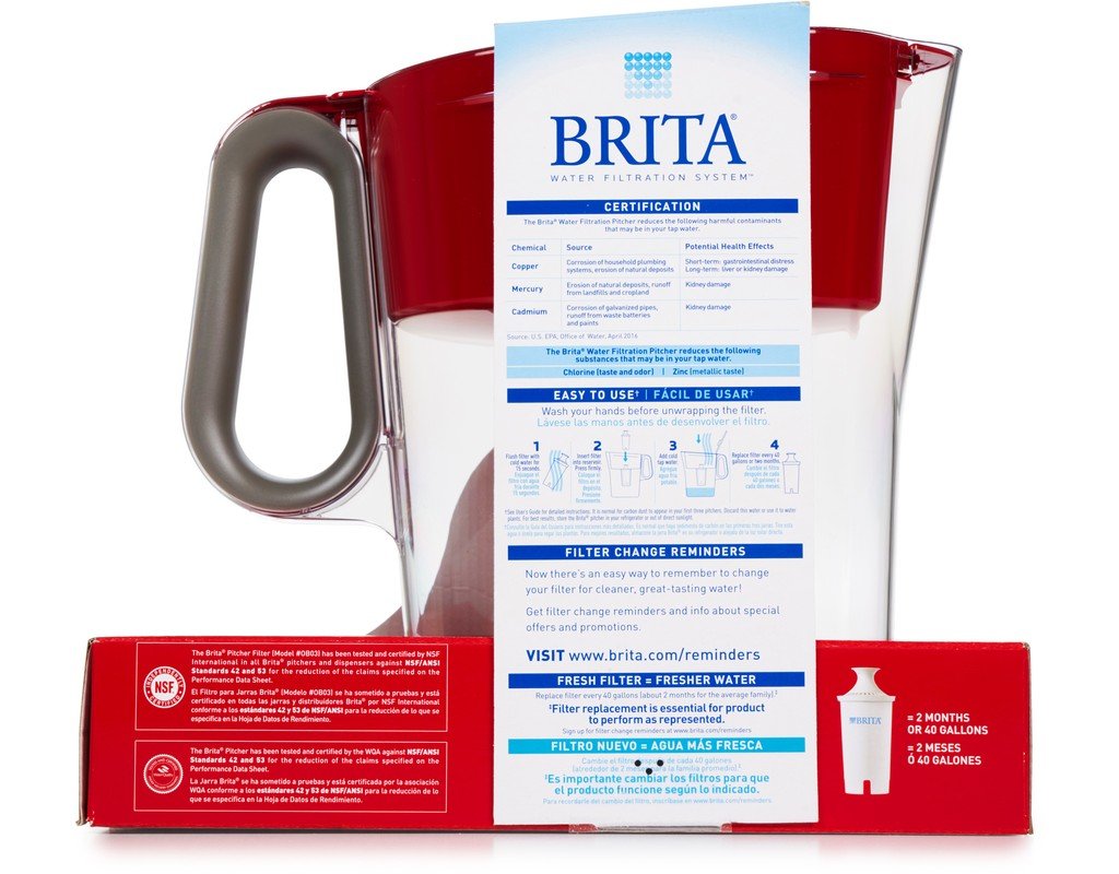 Wave 10 Cup Water Pitcher Plus 2 Advance Filters (Red/Clear)