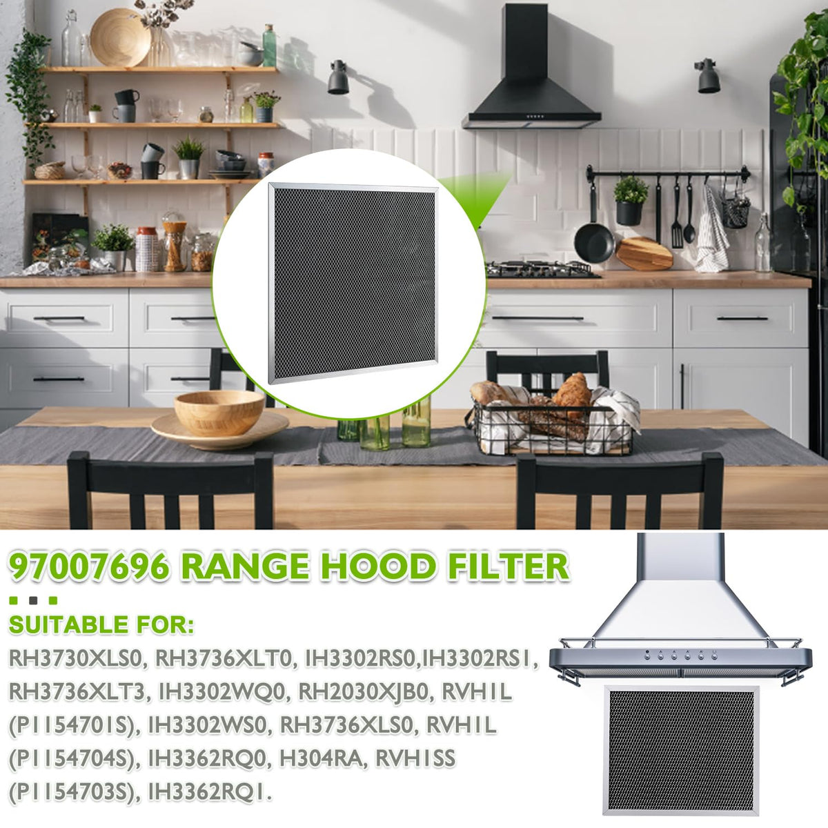 97007696 97005687 Range Hood Filter Replacement Charcoal Carbon Filter Mesh Hood Grease Filter Fit for Broan Nutone 41F (3 Pack)