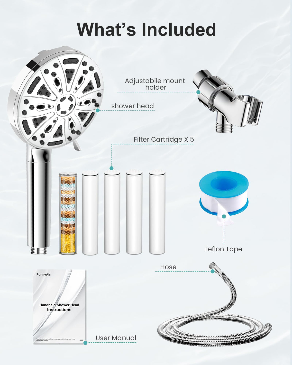 Filtered Shower Head with Handheld (5 PCS Filters / Chrome)