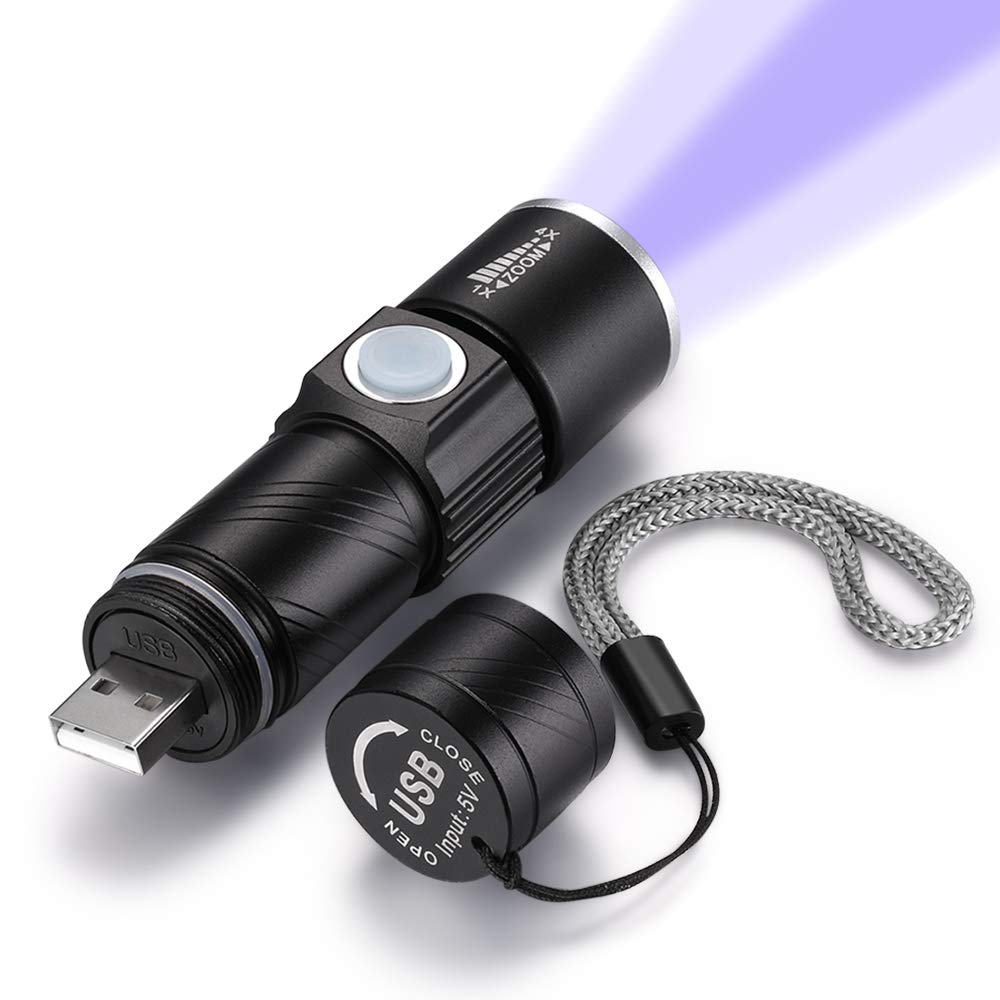 UV 365nm Light Rechargeable Flashlight Blacklight Wood's Lamp Mini