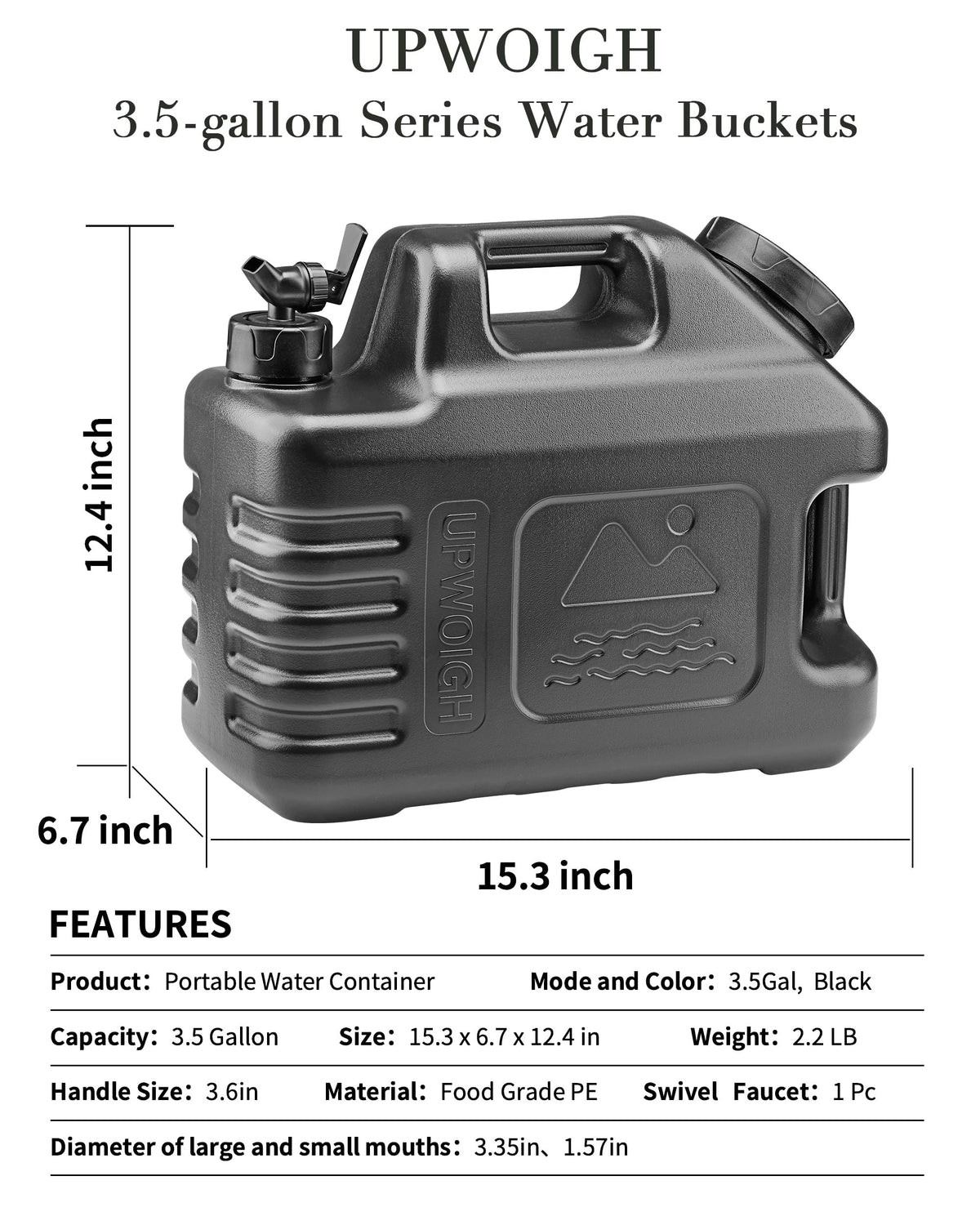 3.5 Gallon Camping Water Jug with Spigot (Matte Black)
