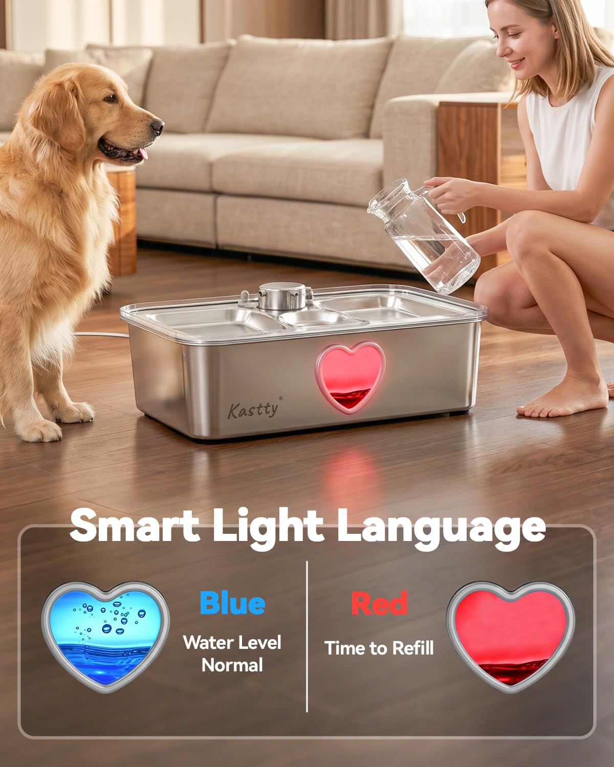 17L 4.5 Gal Stainless Steel Dog Water Fountain for Large Dog