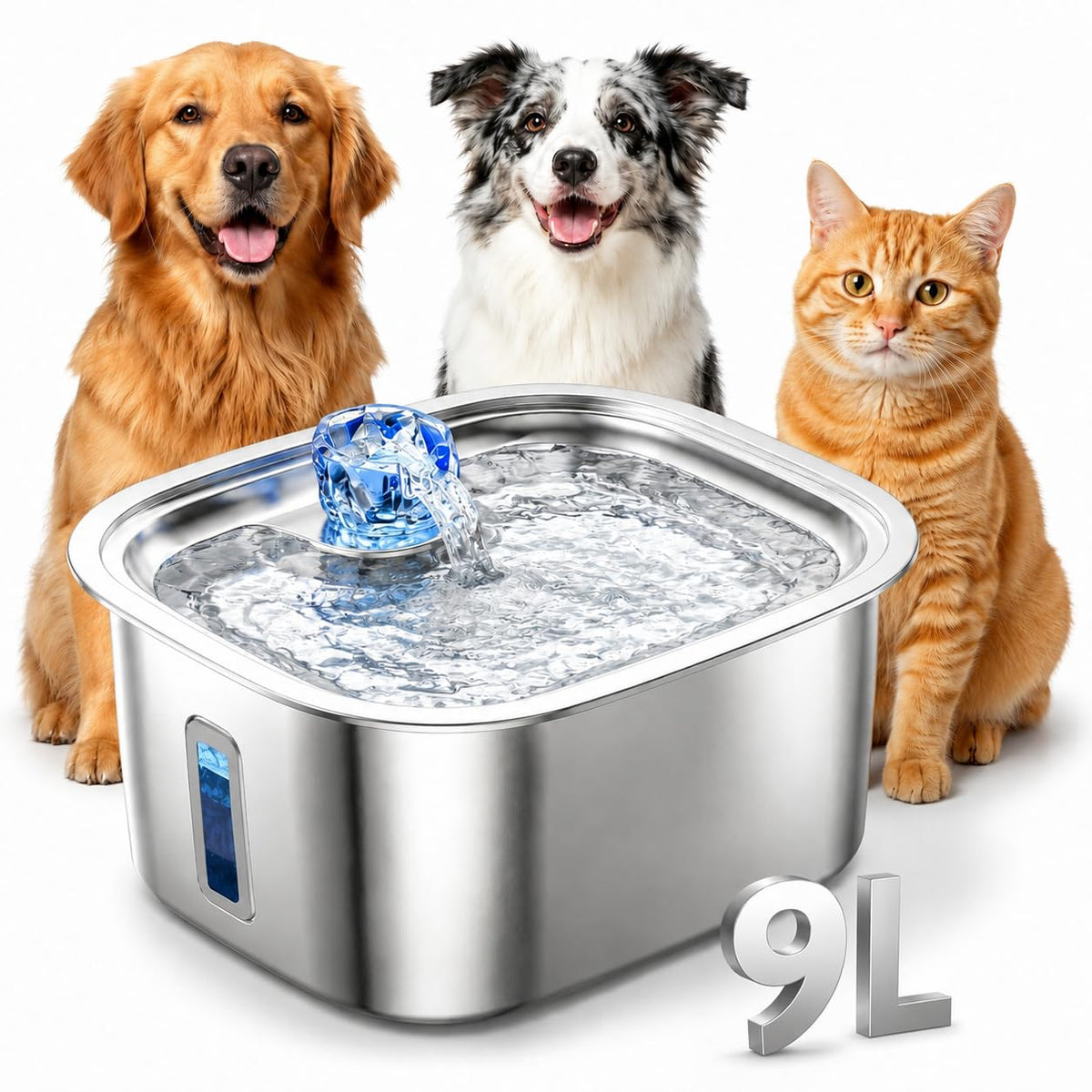 2.4 Gallon Stainless Steel Dog Water Fountain for Large Dogs
