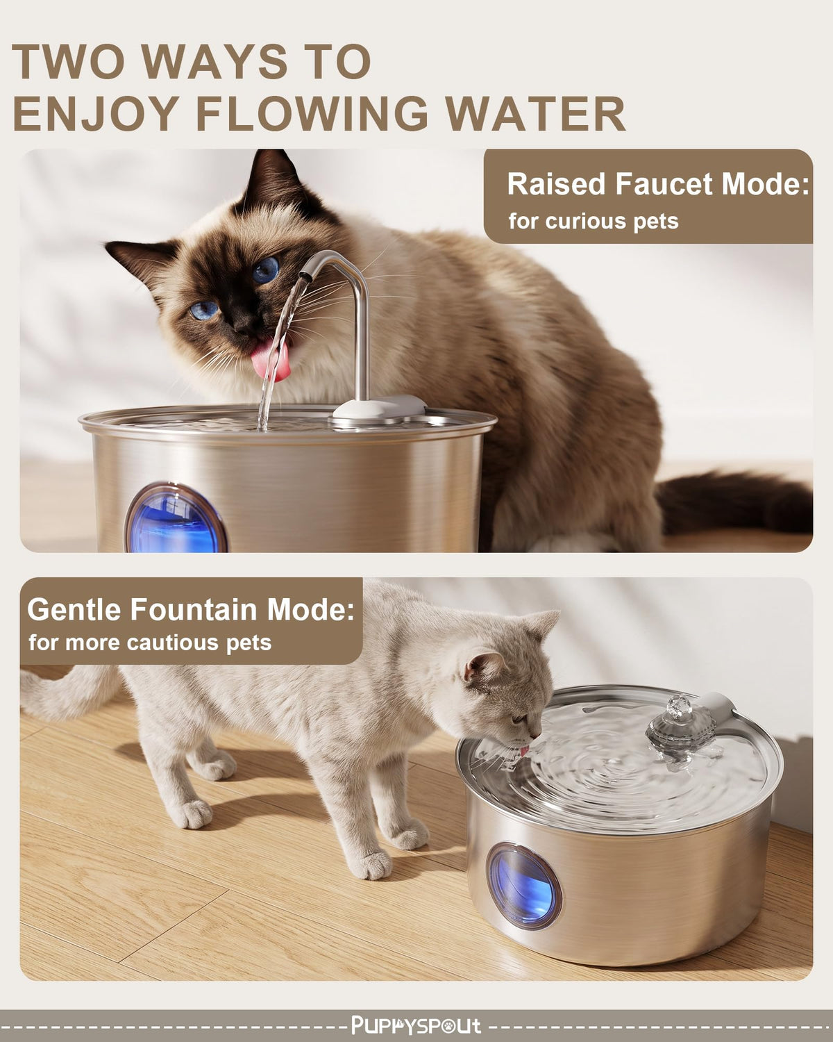 Ultra Quiet Stainless Steel Cat Water Fountain with 3 Filters