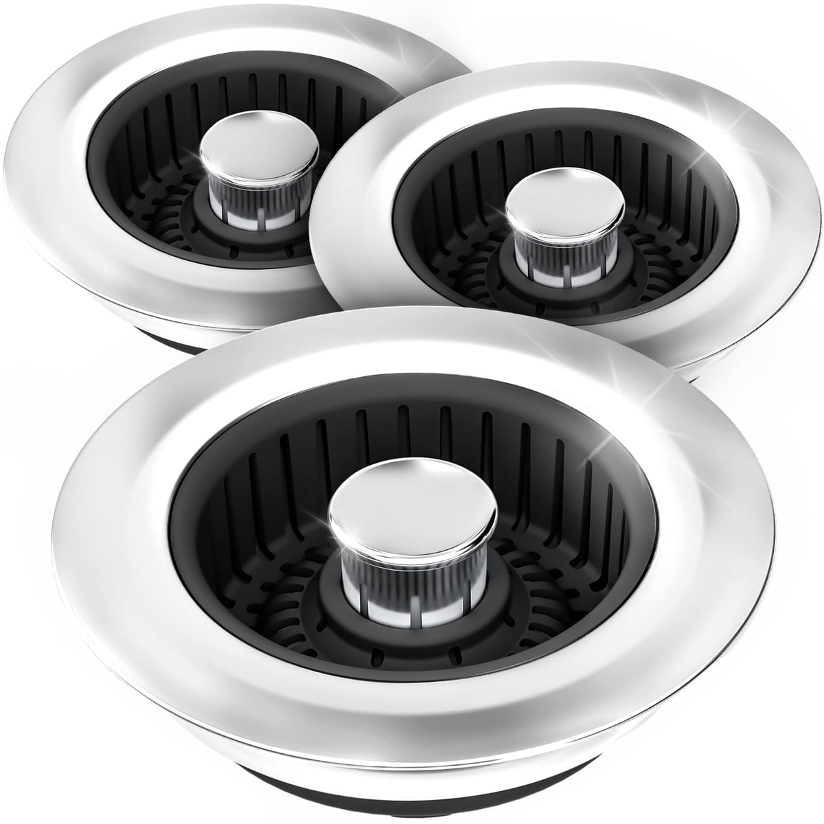 3 in 1 Kitchen Sink Drain Strainer Stopper Removable Basket Pop (Black Black Black)