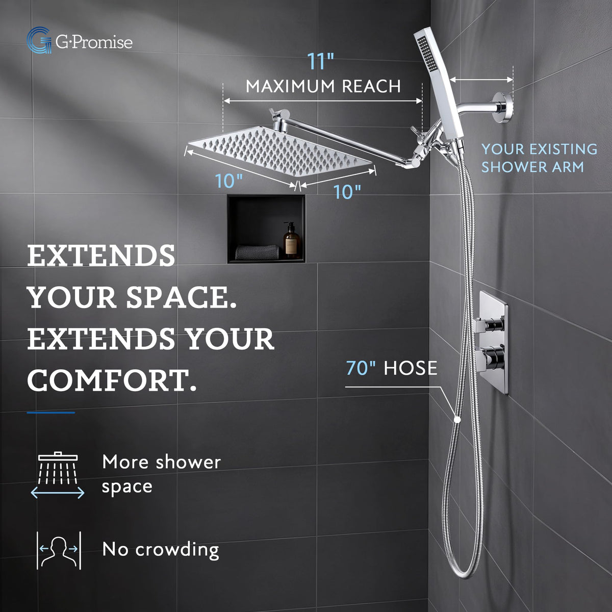 All Metal 10" Dual Square Shower Head Combo (10 Inches / Polished Chrome)
