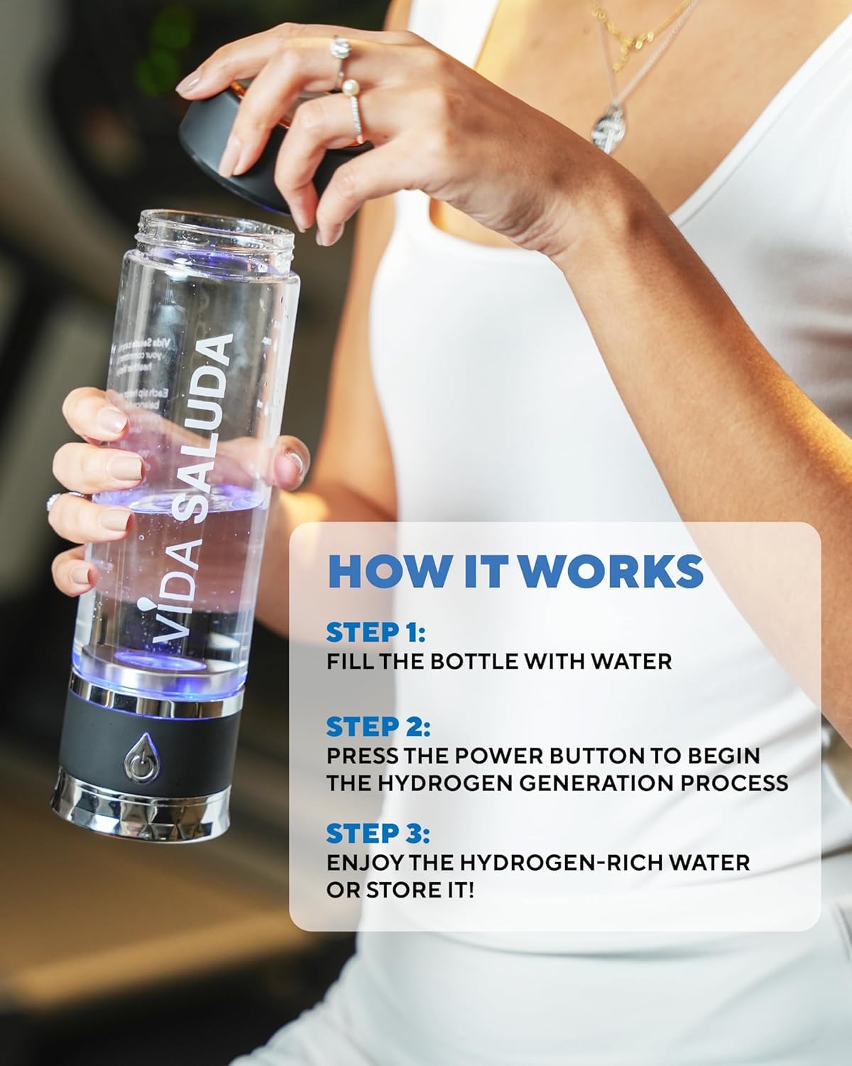 500ml (17oz) Premium Portable Hydrogen Water Bottle Generator –Under 3 Min Cycle, High-Concentration PPB, Advanced SPE/PEM, Self-Cleaning, Ionized Alkaline Water for Detox, Energy & Superior Hydration (Blue)