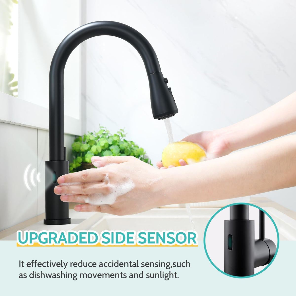 Black Touchless Kitchen Faucet with Pull Down Sprayer Single Handle (Matte Black)