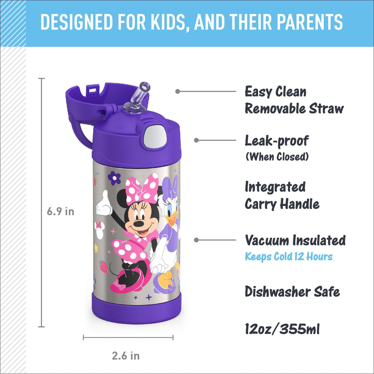 FUNTAINER Water Bottle with Straw (Minnie Mouse / 12 Ounces)