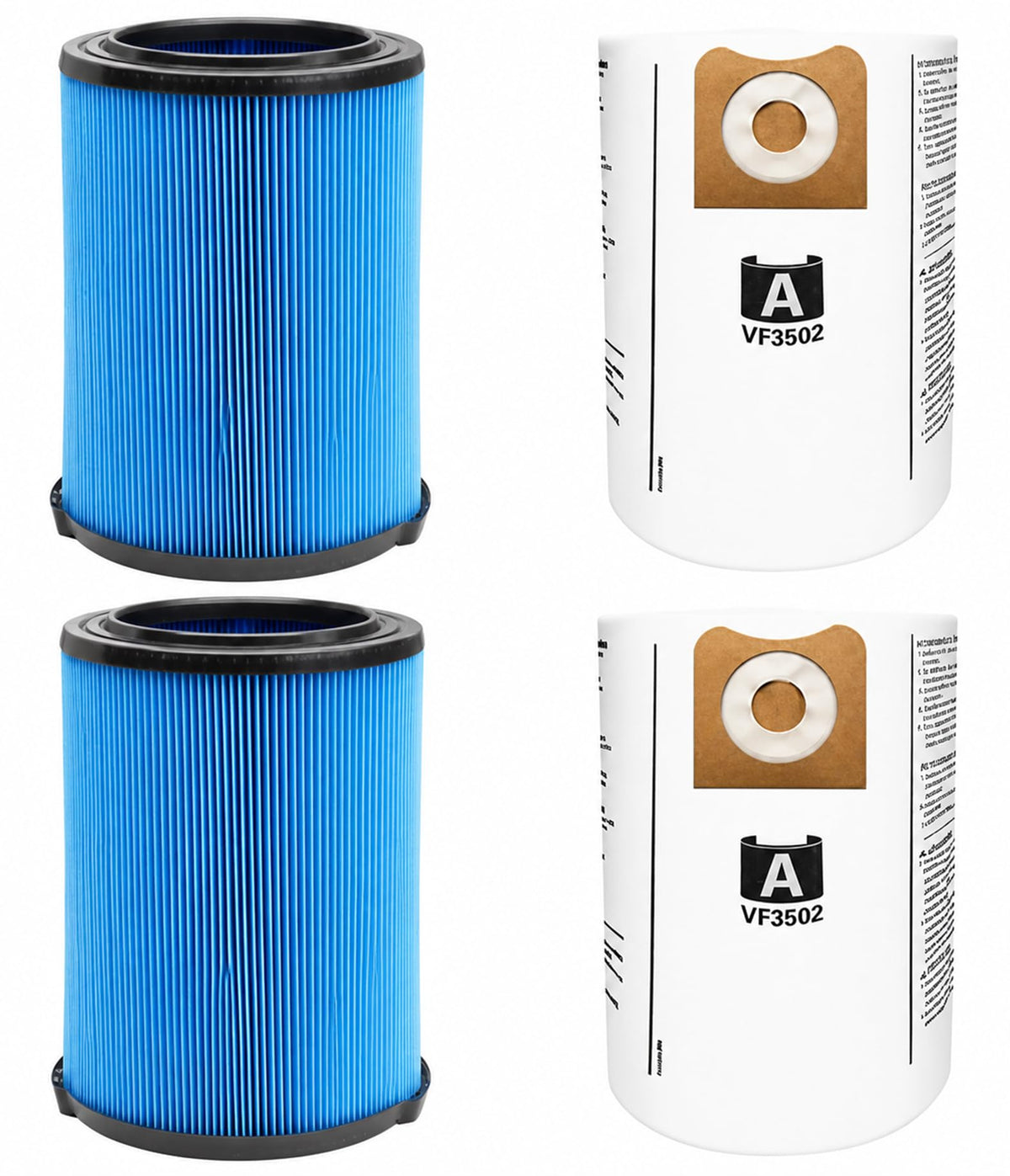 VF5000 Replacement Filter for Ridgid Shop Vac 6 (M 2 Pcs Filters & 2 Pcs Bags / Blue VF5000)