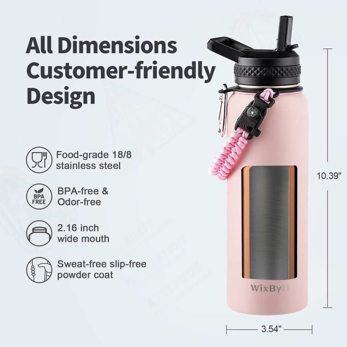 40 oz Insulated Water Bottle with Straw (Light Pink / 40 Ounces)