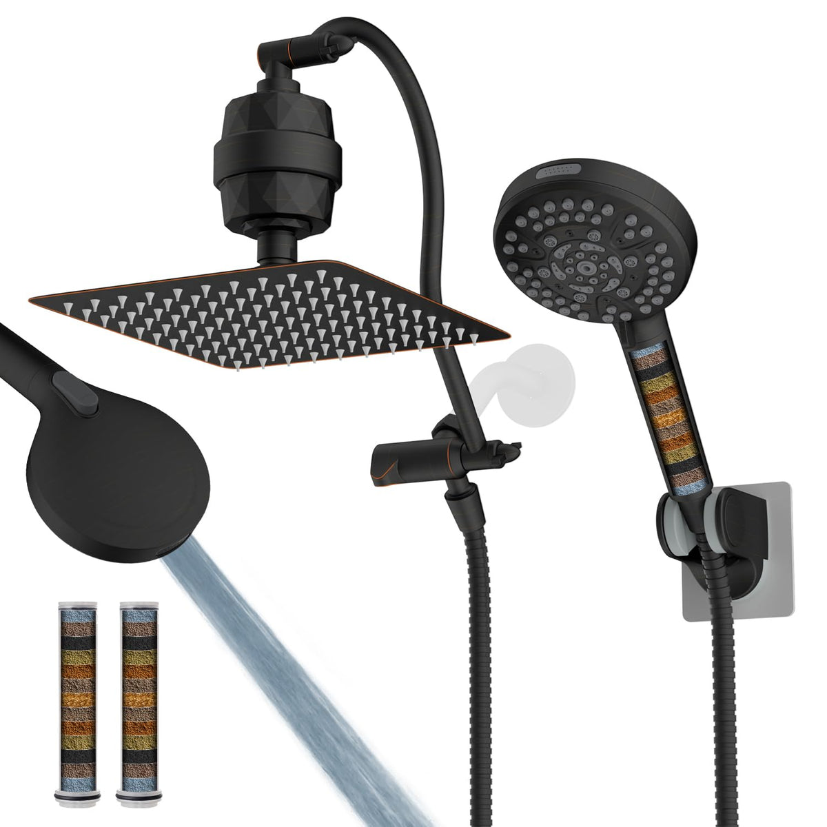 All Metal Dual Filtered Rainfall High Pressure 10'' Shower Head (Square 10'' with Filter / Oil Rubbed Bronze Finished)