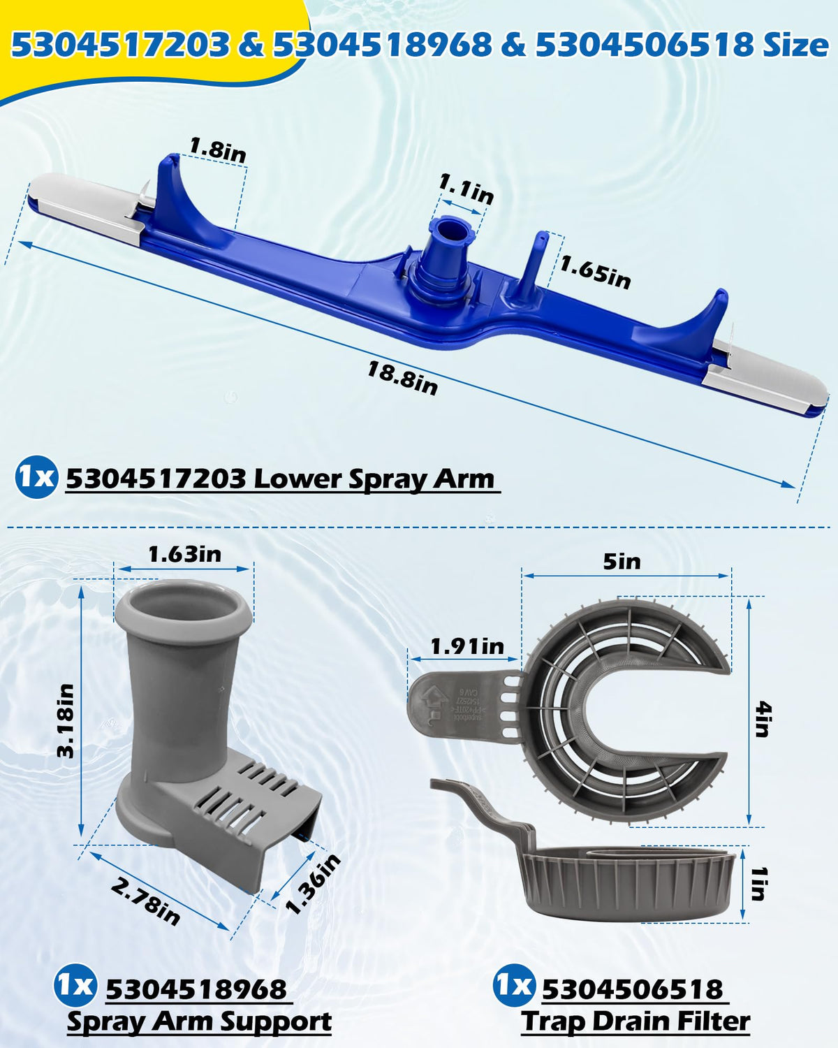 5304517203 1545680 Dishwasher Spray Arm Fits Frigidaire Dishwasher Part (Blue - 5304517203 - 3 Pack Kit)