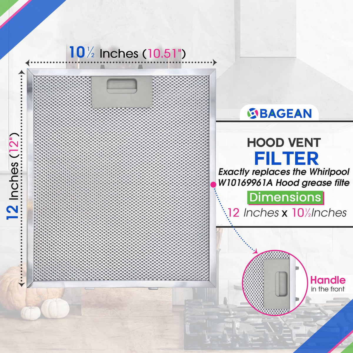 Stove Vent Filter 12" x 10.5" Fits W10169961A Whirlpool Range Hood Filter