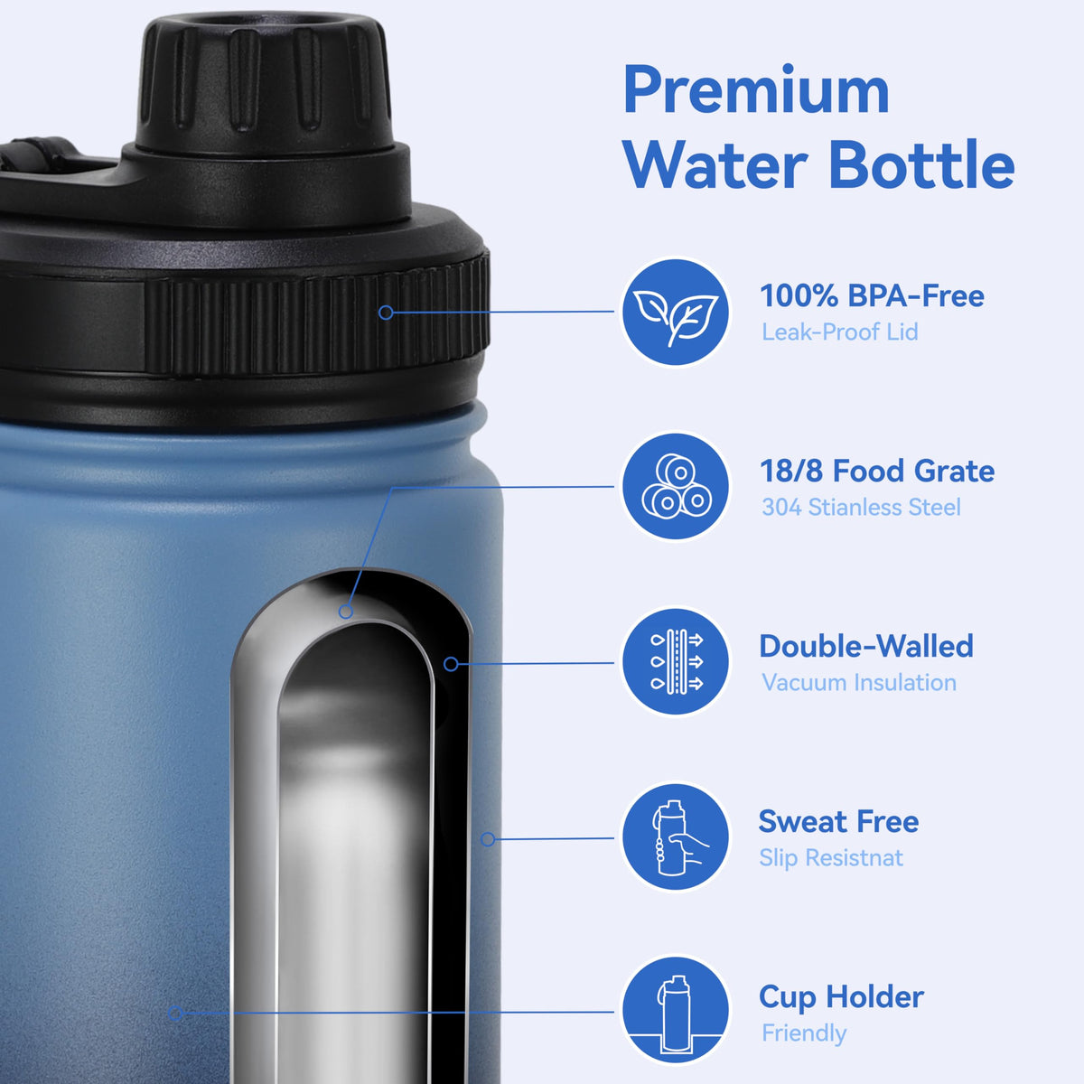 16 oz Kids Water Bottle for School Stainless Steel Double Wall Vacuum Insulated Water Bottle with Straw lids & Spout Lid (Blue/Navy / 16oz/8 Pack)
