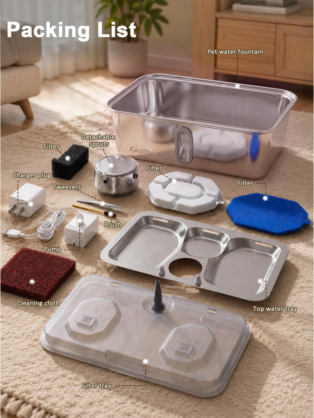 17L 4.5 Gal Stainless Steel Dog Water Fountain for Large Dog