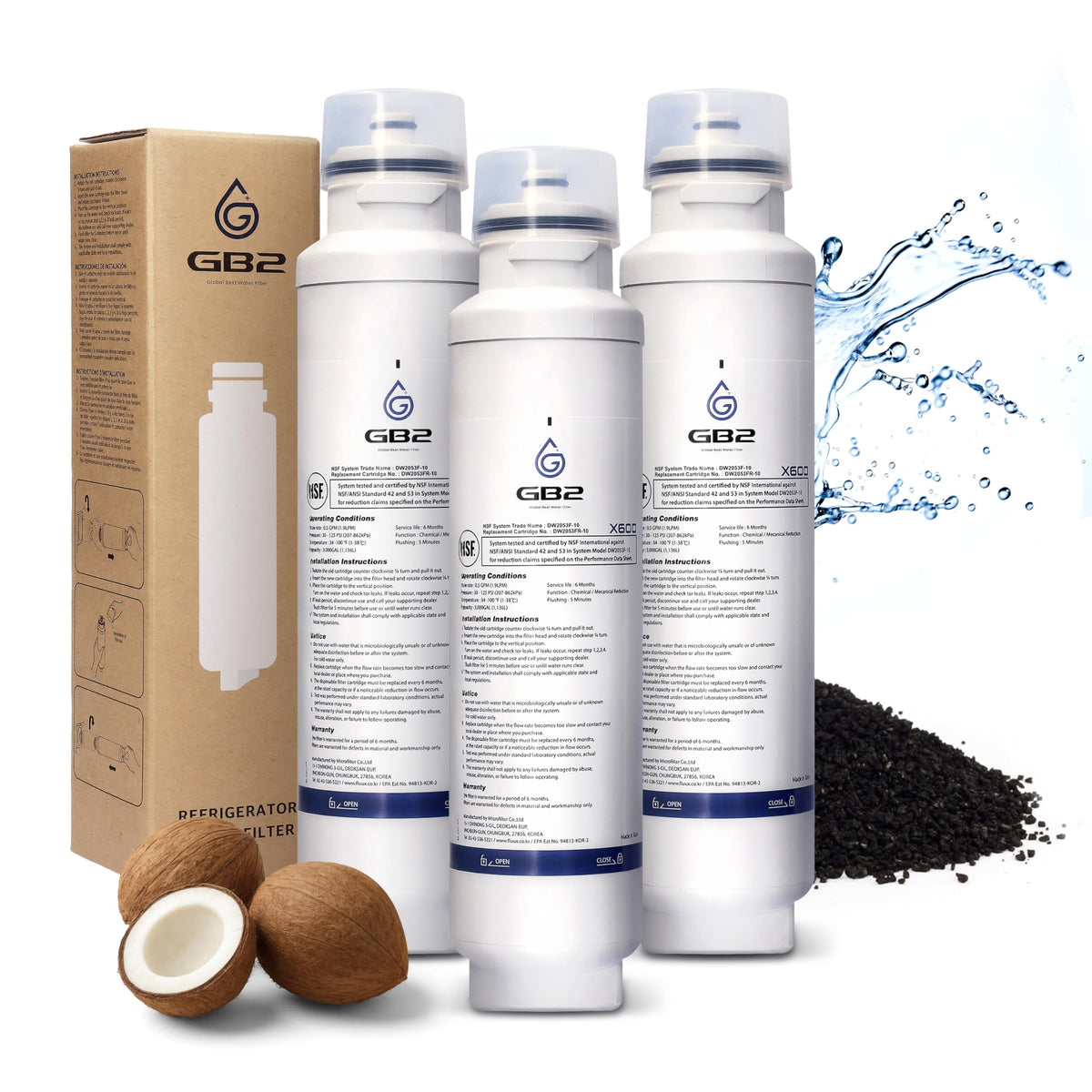 GB2 DW2053FR 10 Premium Refrigerator Water Filter