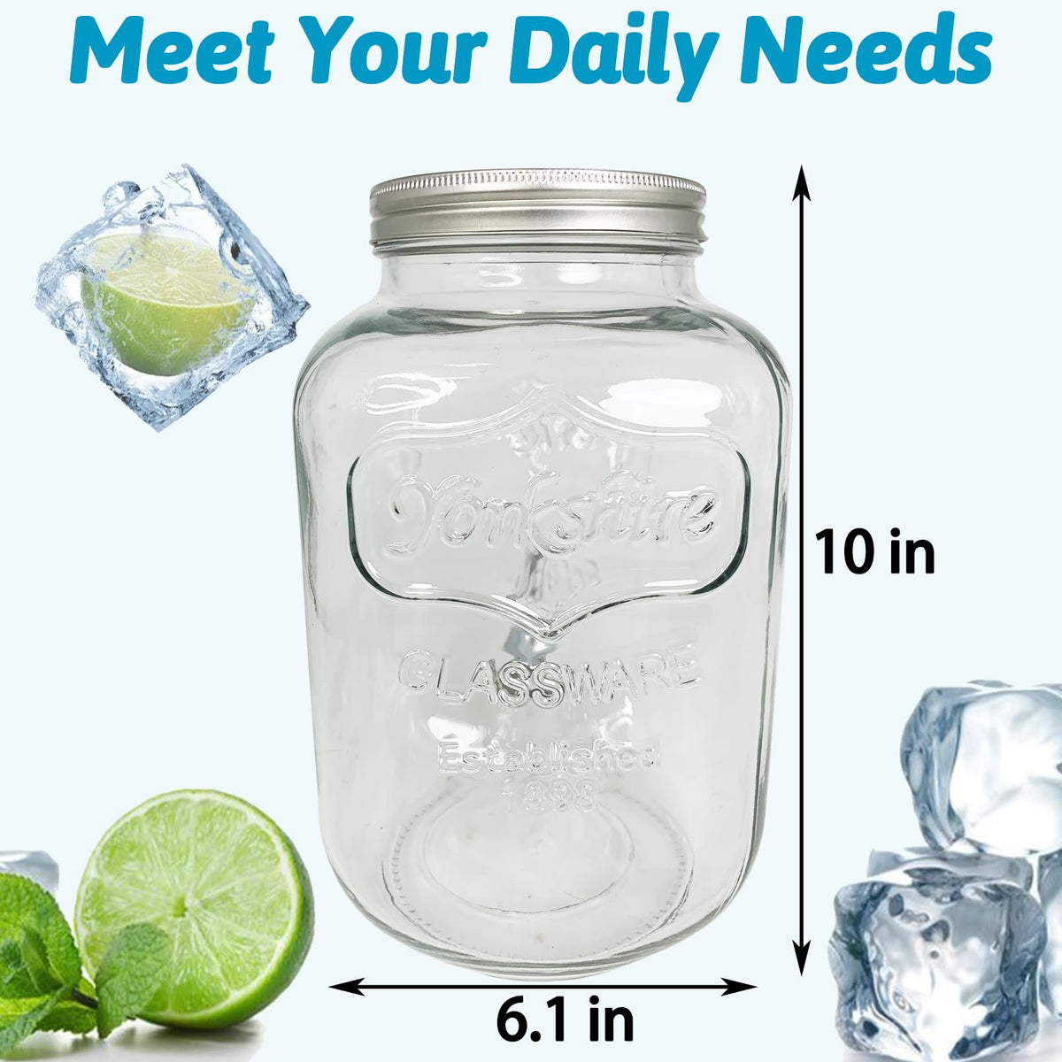 1 Gallon Drink Dispenser Glass Beverage Dispenser With Stand Leak Proof Stainless Steel Faucet Wide Mouth Mason Jar Style Glass Drink Dispenser for Parties (Style 2)