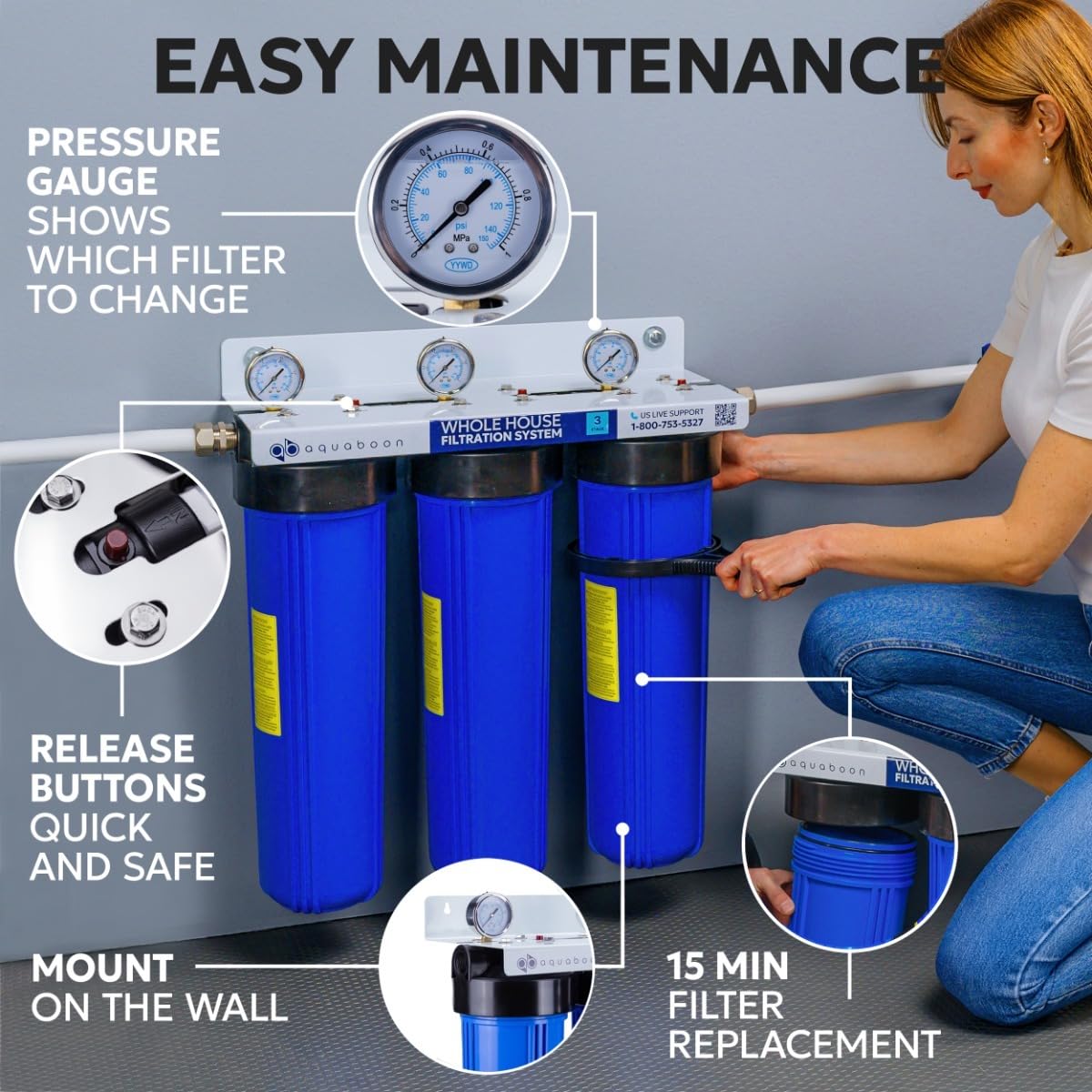 3 Stage Whole House Water Filter System with 5 Micron 20x4.5 Anti (Anti-Scale)