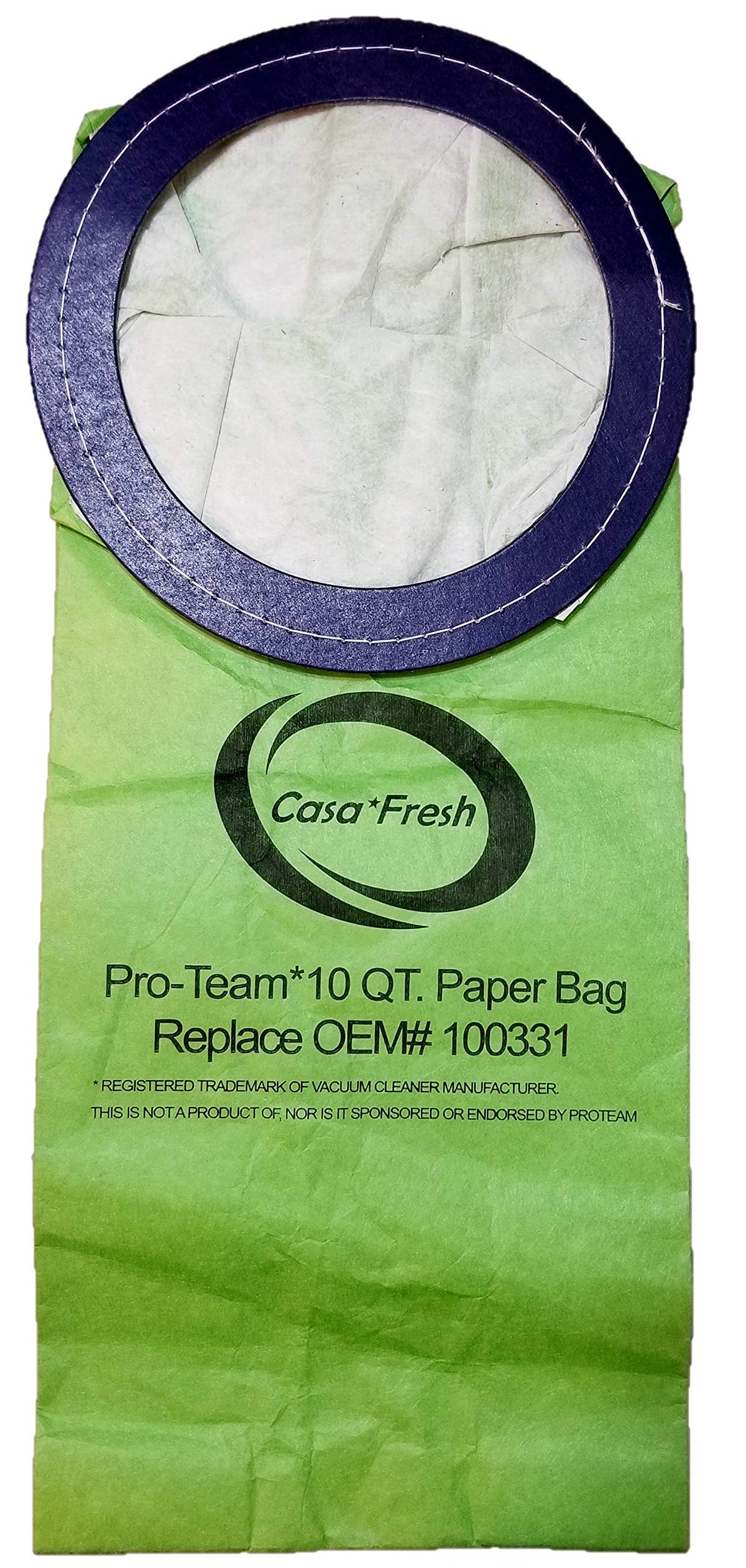 10 PK of Replacement Bags for ProTeam 100331. Compatible with 10 QT BackPack Vacuums (10 PK - 10 QT Round Bags)