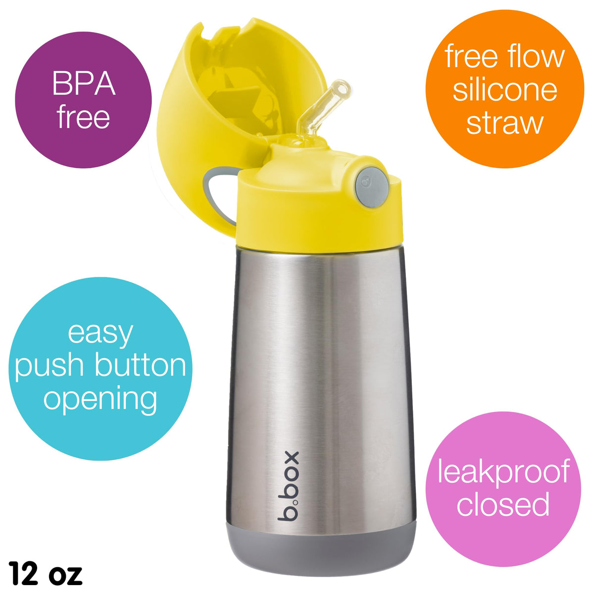 Insulated Water Bottle for Kids (Lemon Sherbet / 12 Ounces)