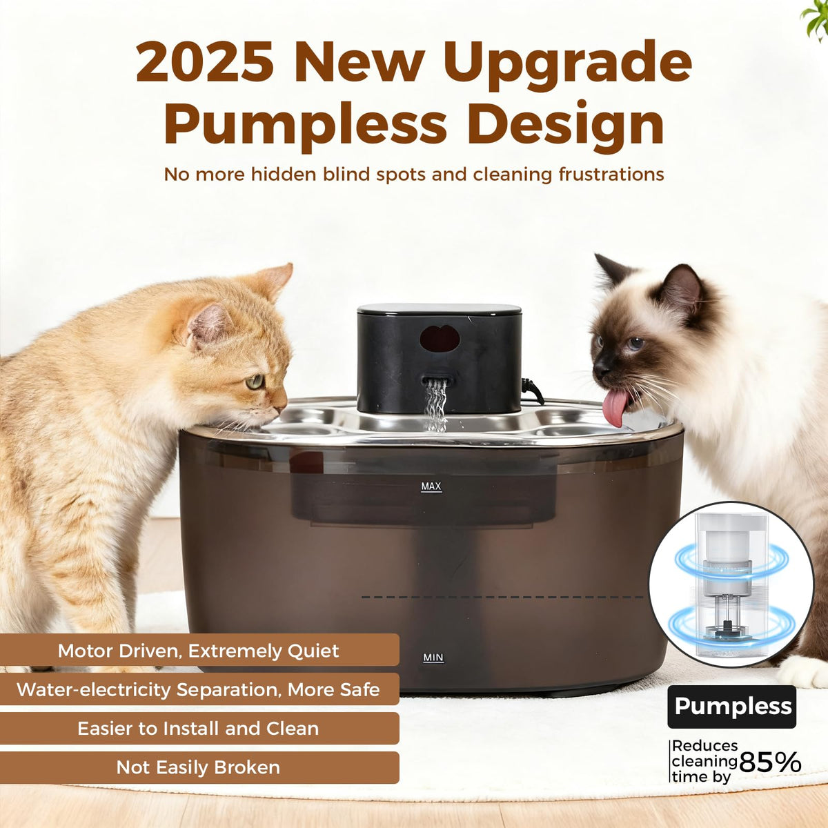Pumpless Cat Water Fountain Stainless Steel