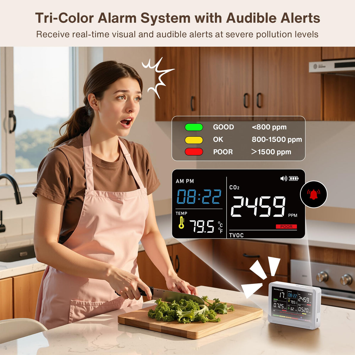 16 in 1 Air Quality Monitor Indoor 15Hrs Battery Real (Ivory White / Standard)