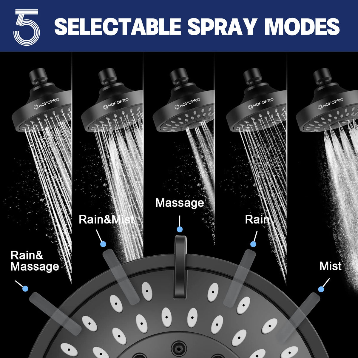 High Pressure Shower Head (4 Inch Modern / Matte Black)