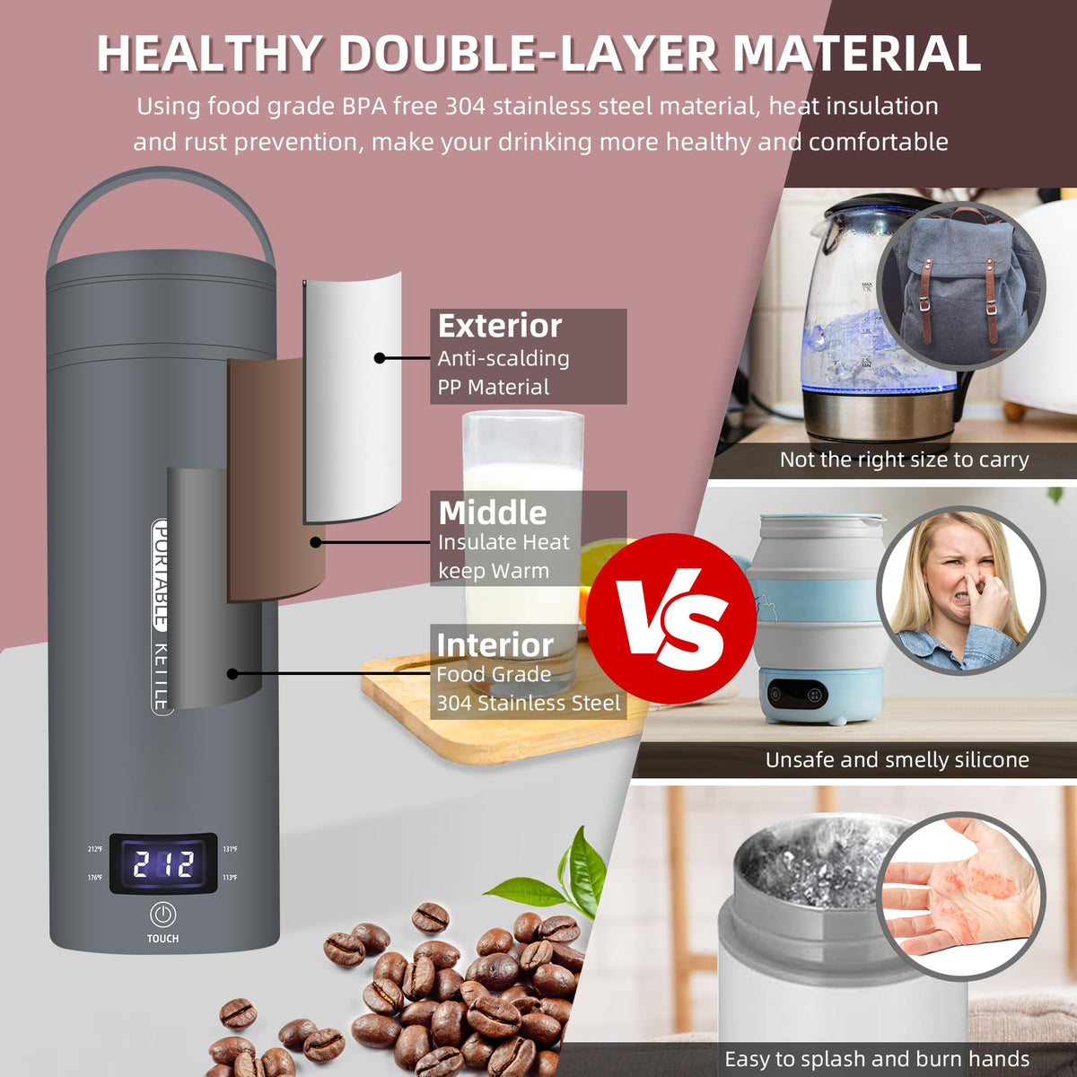 Portable Electric Kettle Travel (Grey)