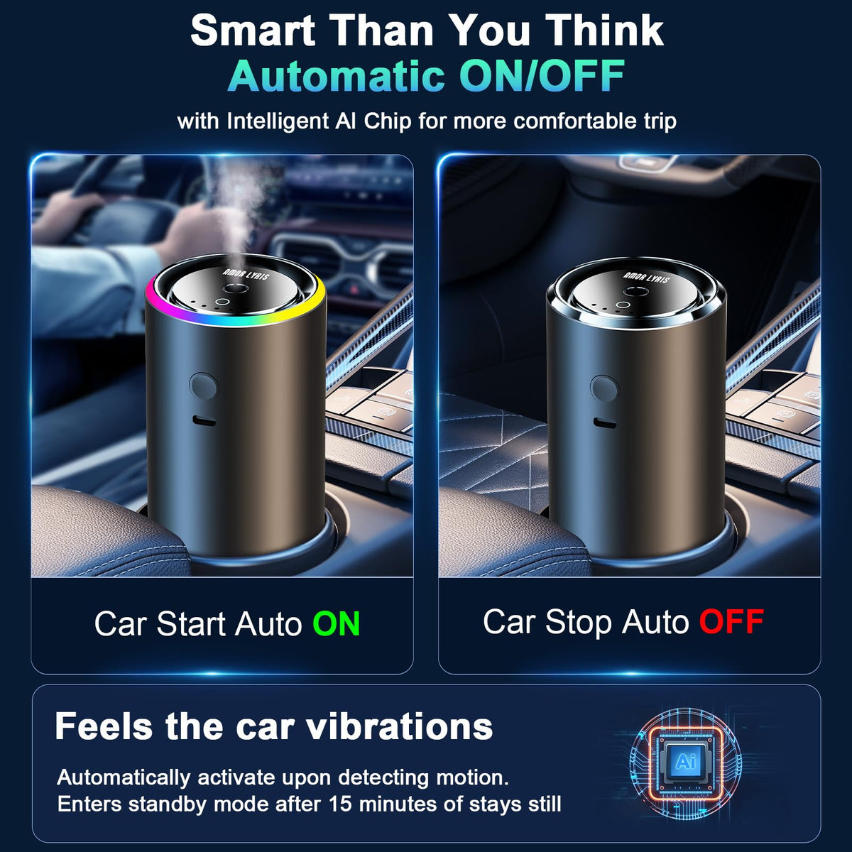CO01 Ultrasonic Smart Car Air Freshener 100ml Ocean 5 Modes RGB Auto On Off