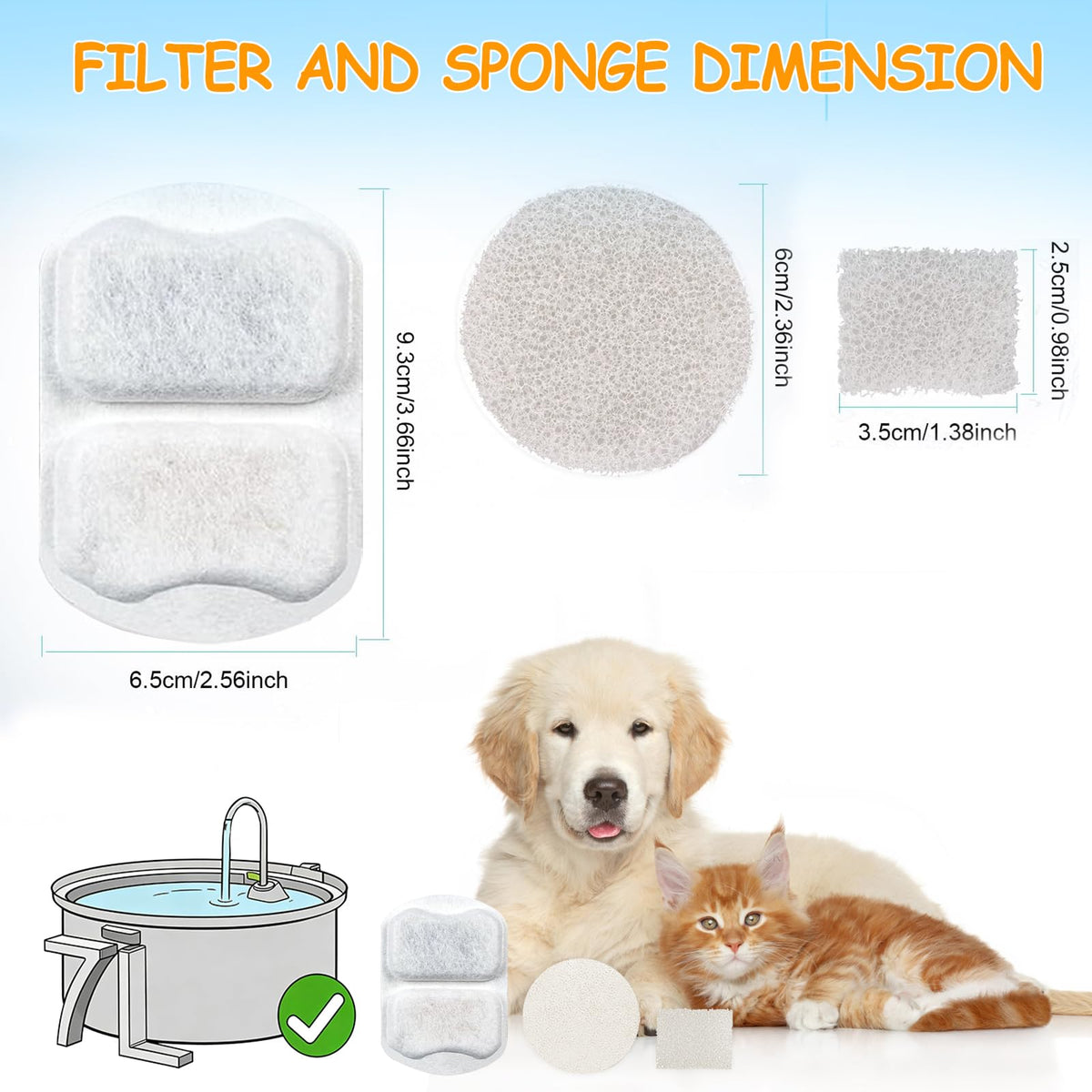 18 Sets Pet Water Fountain Filter Replacement Compatible with Oneisall PWF