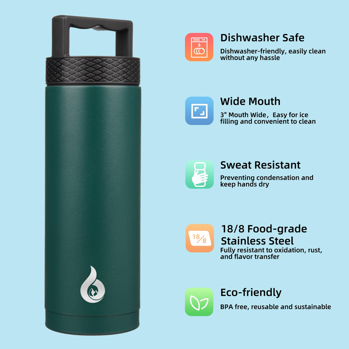 18oz Insulated Water Bottle Stainless Steel Water Bottle with Handle (18oz / Army Green)
