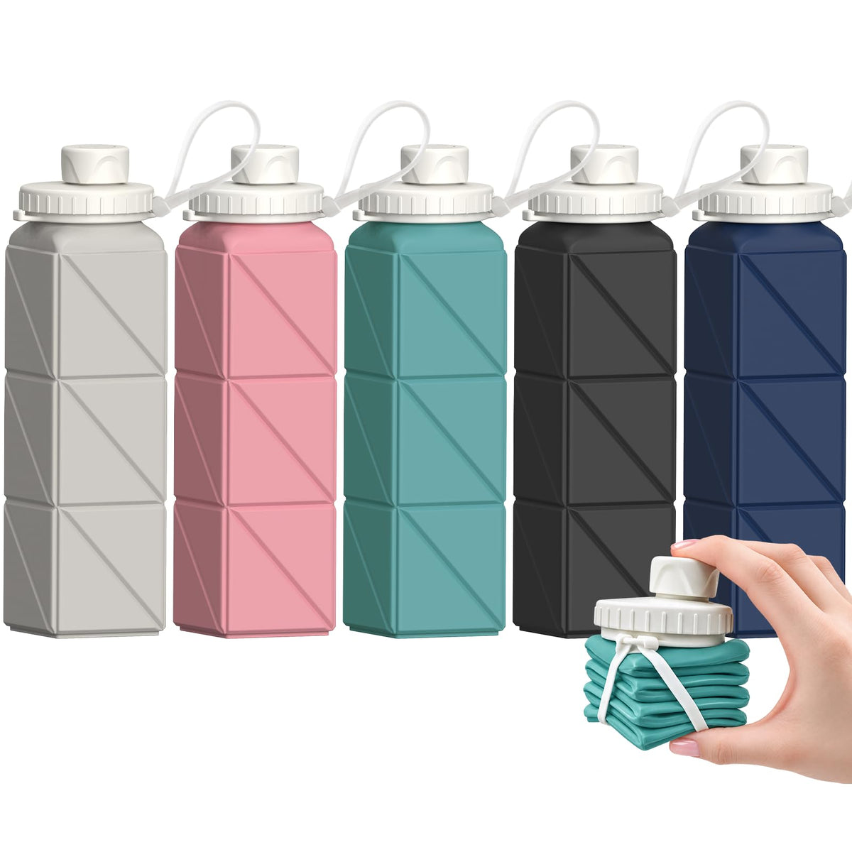 Collapsible Water Bottles 21oz (Starlight+Pink+Blue+Dark Blue+Black)