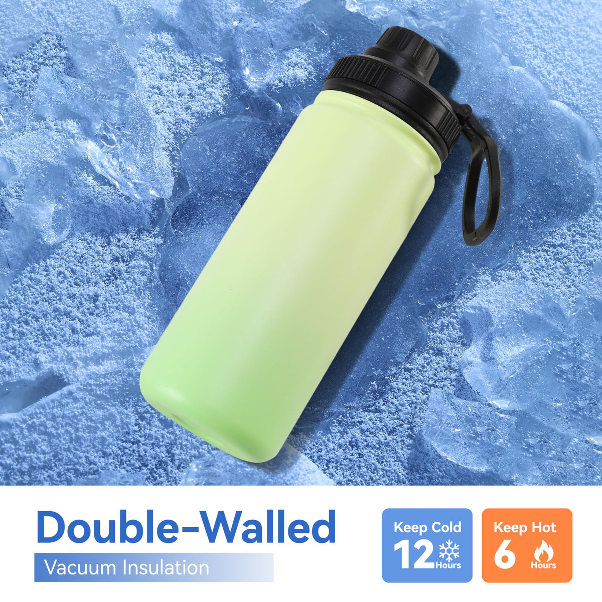 16 oz Water Bottle Stainless Steel Double Wall Vacuum Insulated Water Bottle with Straw lids & Spout Lid (Green Gradient / 16oz/8 Pack)