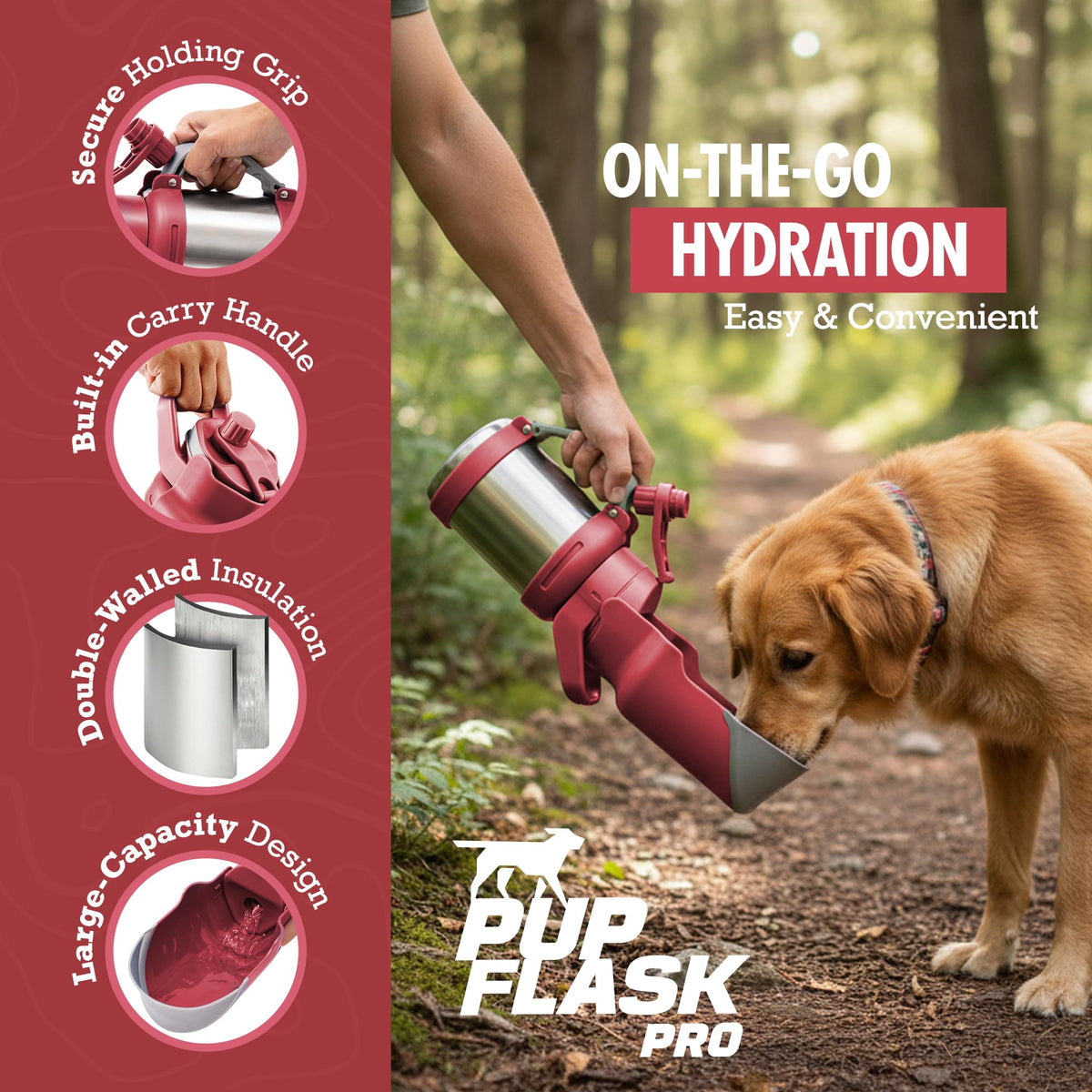 PupFlask Pro Portable Insulated Dog Water Bottle (Red / 50 Ounce)