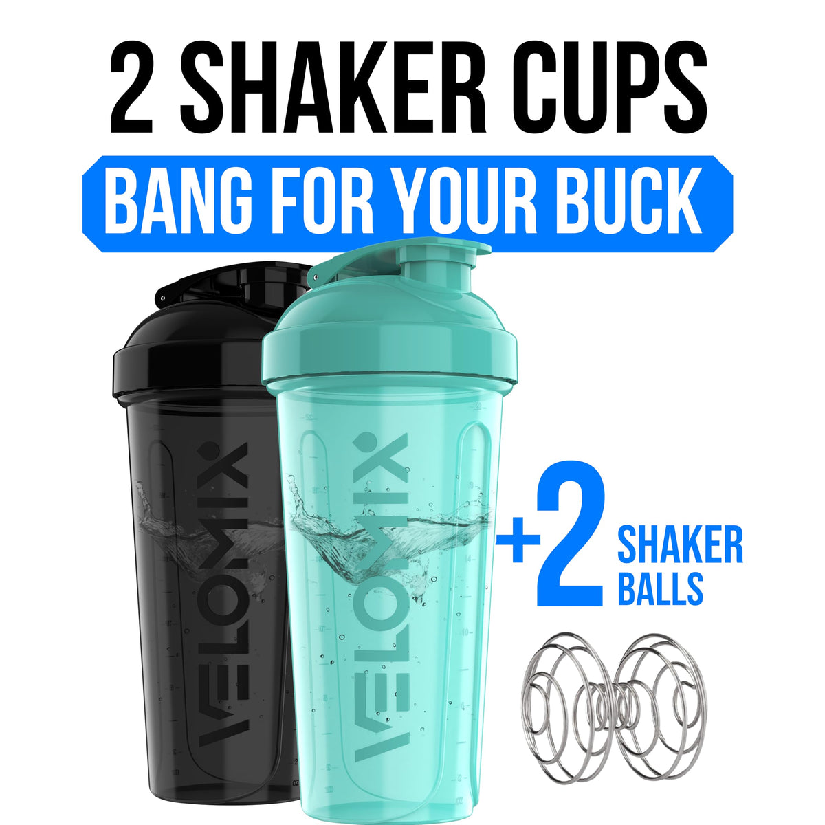 2 Pack 28oz Protein Shaker Bottle (A5) Black / Turquoise)
