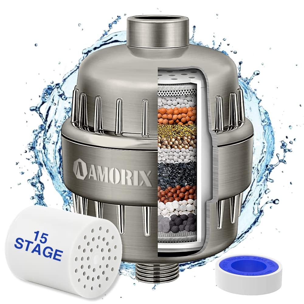 Brushed Nickel Shower Filter 15 Stages Shower Head Filter for Hard Water (Brushed Nickel / Shower Filter)